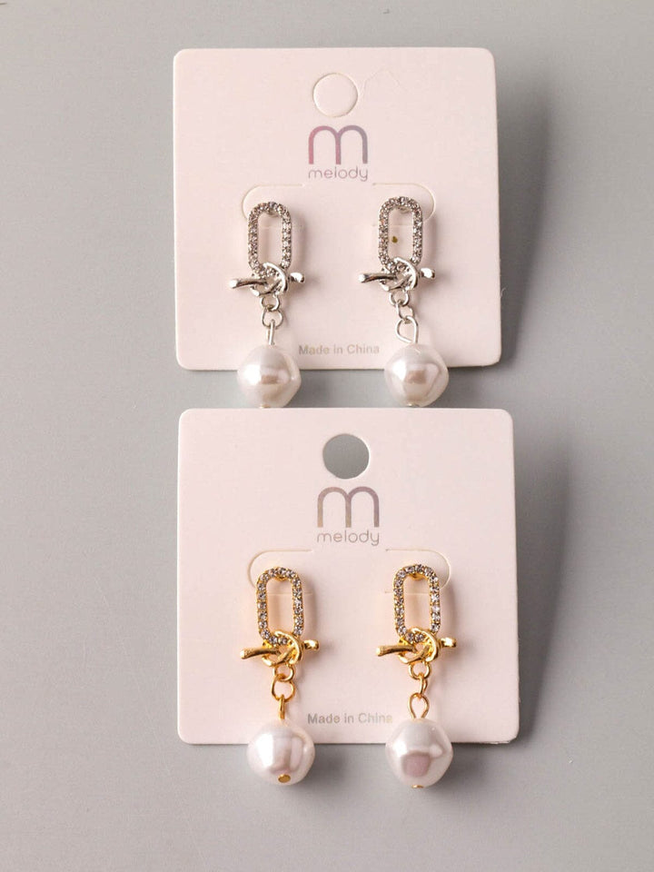 WOMEN'S GOLD & SILVER PEARL EARRINGS