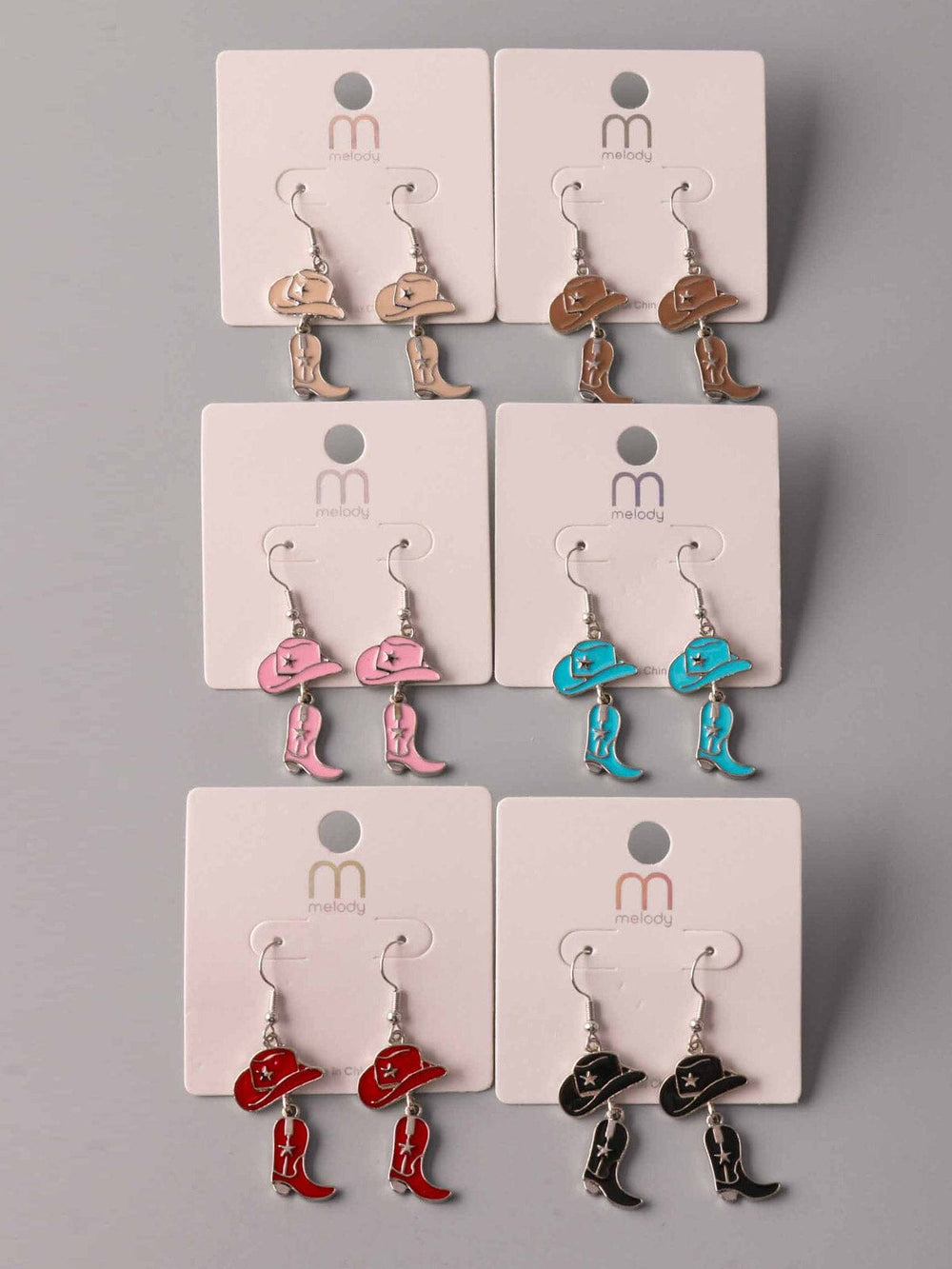 WOMEN'S ASSORTED COLORS HAT & BOOTS EARRINGS