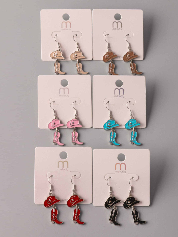 WOMEN'S ASSORTED COLORS HAT & BOOTS EARRINGS