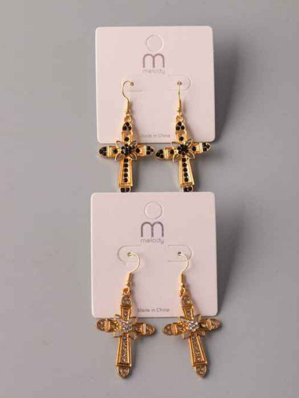 FASHION BLACK & WHITE HANGING CROSS EARRINGS