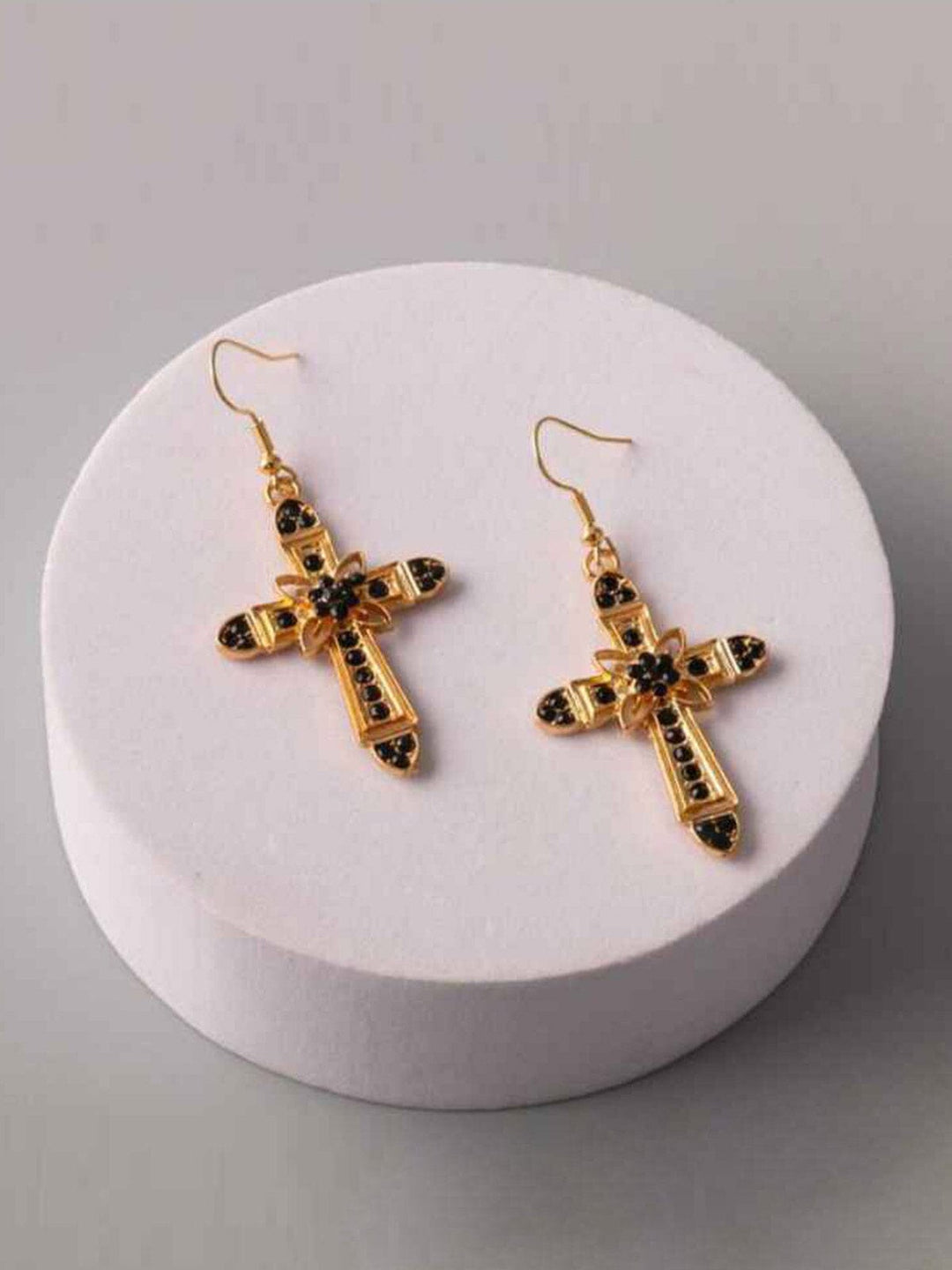 FASHION BLACK & WHITE HANGING CROSS EARRINGS