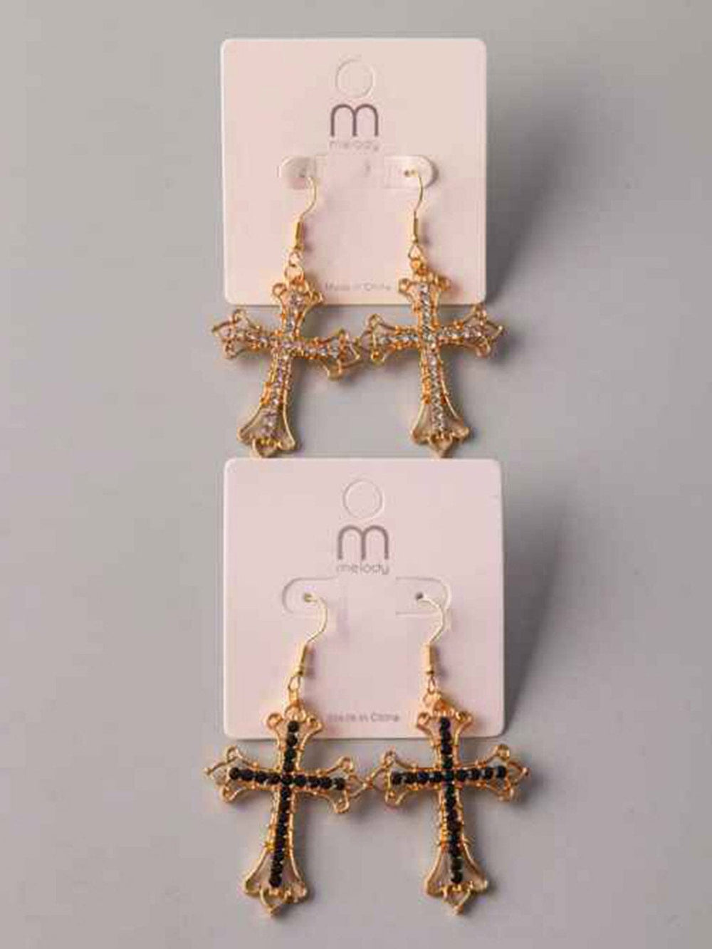 FASHION BLACK & WHITE HANGING CROSS EARRINGS