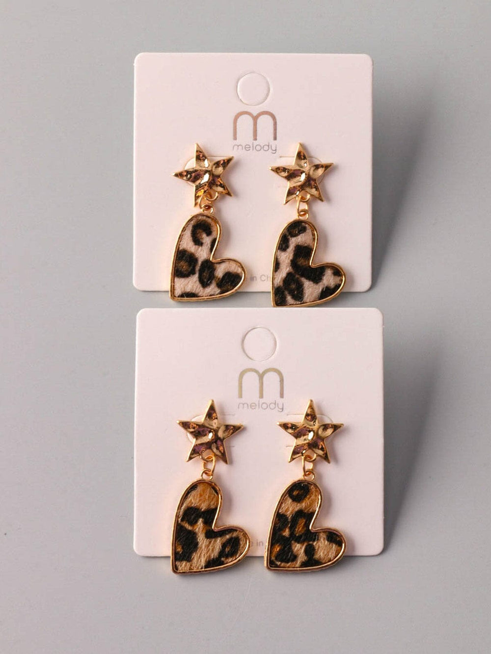 WOMEN'S ANIMAL PRINT HEART & STAR EARRINGS