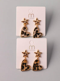 WOMEN'S ANIMAL PRINT HEART & STAR EARRINGS
