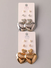 WOMEN'S HEART & STUDS 3 PCS SET EARRINGS