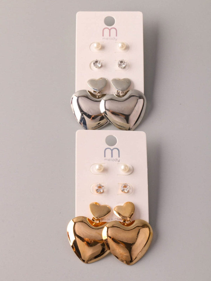 WOMEN'S HEART & STUDS 3 PCS SET EARRINGS