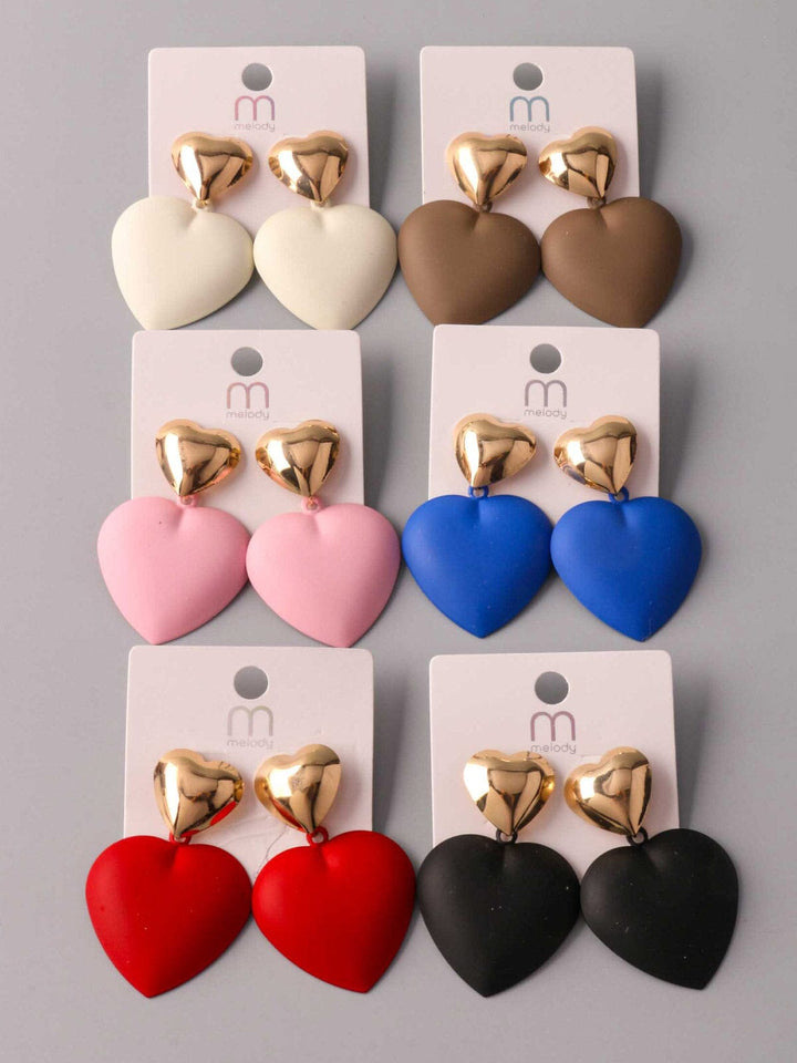 WOMEN'S ASSORTED COLORS HEART EARRINGS