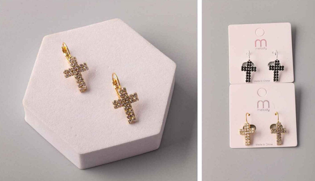FASHION BLACK & GOLD CROSS EARRINGS