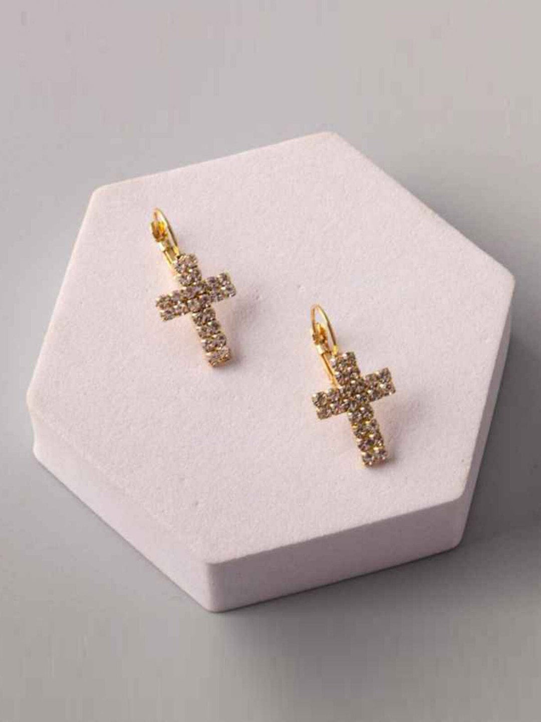 FASHION BLACK & GOLD CROSS EARRINGS