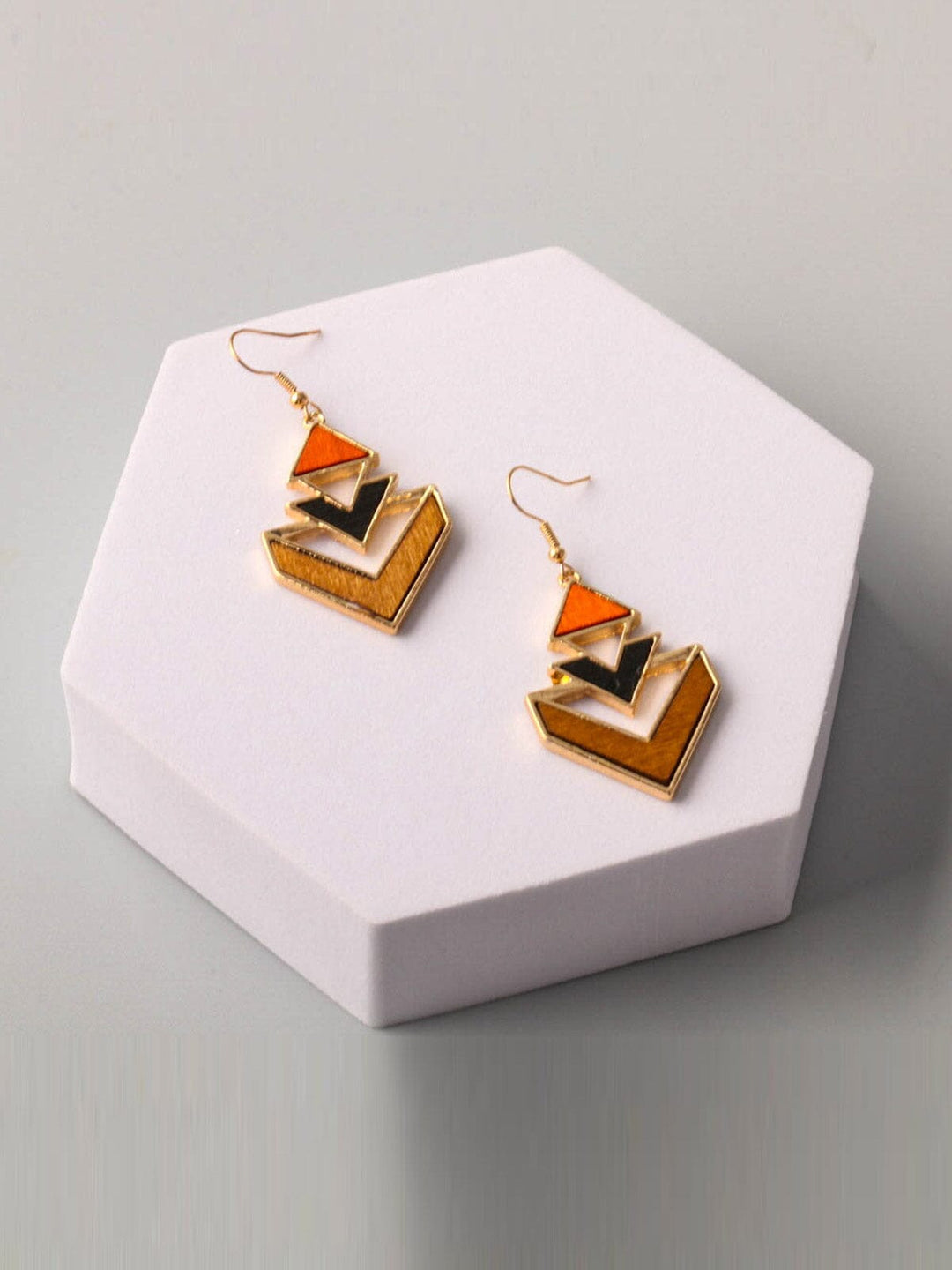 FASHION COLORBLOCK WOOD EARRINGS