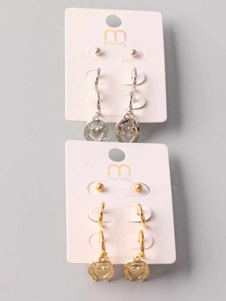 FASHION GOLD & SILVER MULTI PENDANT EARRINGS SET