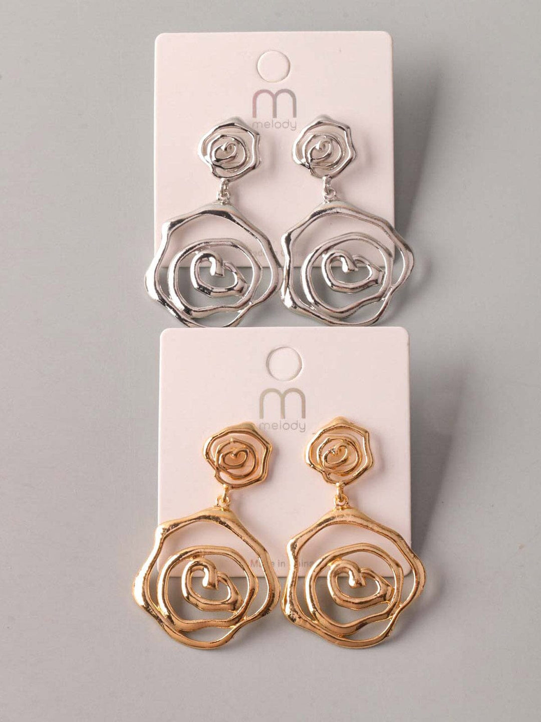FASHION GOLD & SILVER ROSE EARRINGS