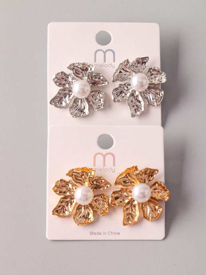 FASHION FLOWER GOLD & SILVER EARRINGS