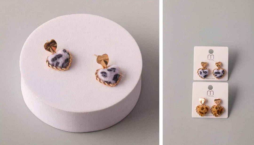 FASHION ASSORTED COLORS ANIMAL PRINT SMALL HEART EARRINGS