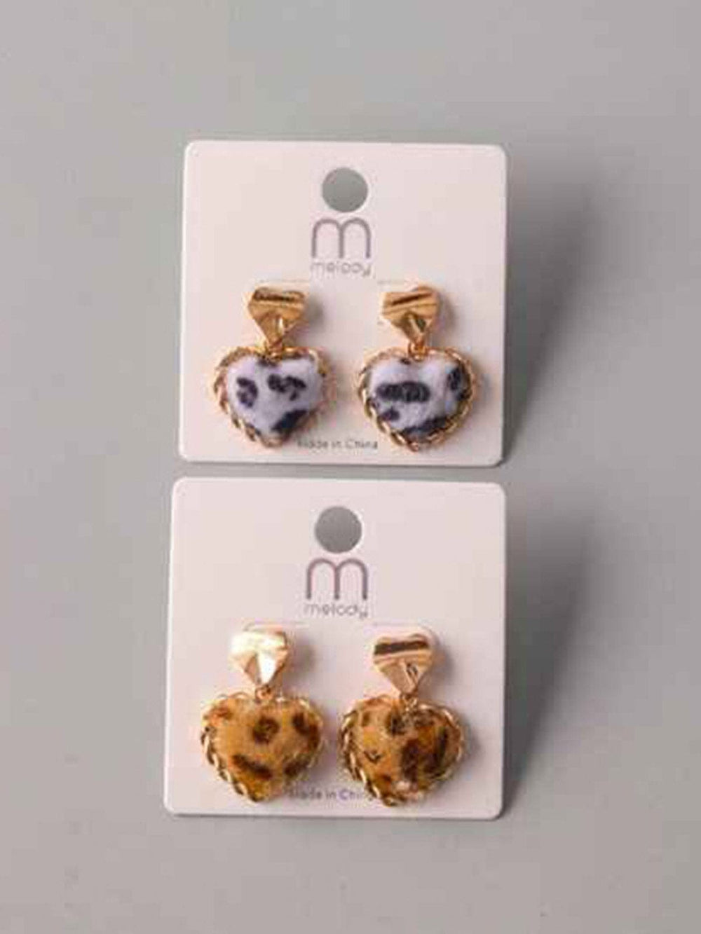 FASHION ASSORTED COLORS ANIMAL PRINT SMALL HEART EARRINGS