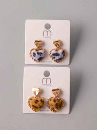 FASHION ASSORTED COLORS ANIMAL PRINT SMALL HEART EARRINGS