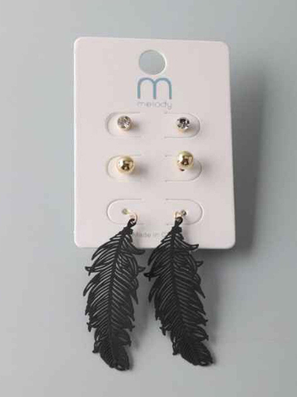 FASHION BLACK LEAF 3 PAIRS EARRINGS SETS