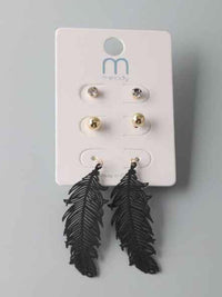 FASHION BLACK LEAF 3 PAIRS EARRINGS SETS