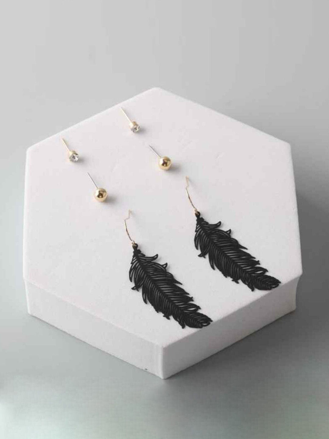 FASHION BLACK LEAF 3 PAIRS EARRINGS SETS