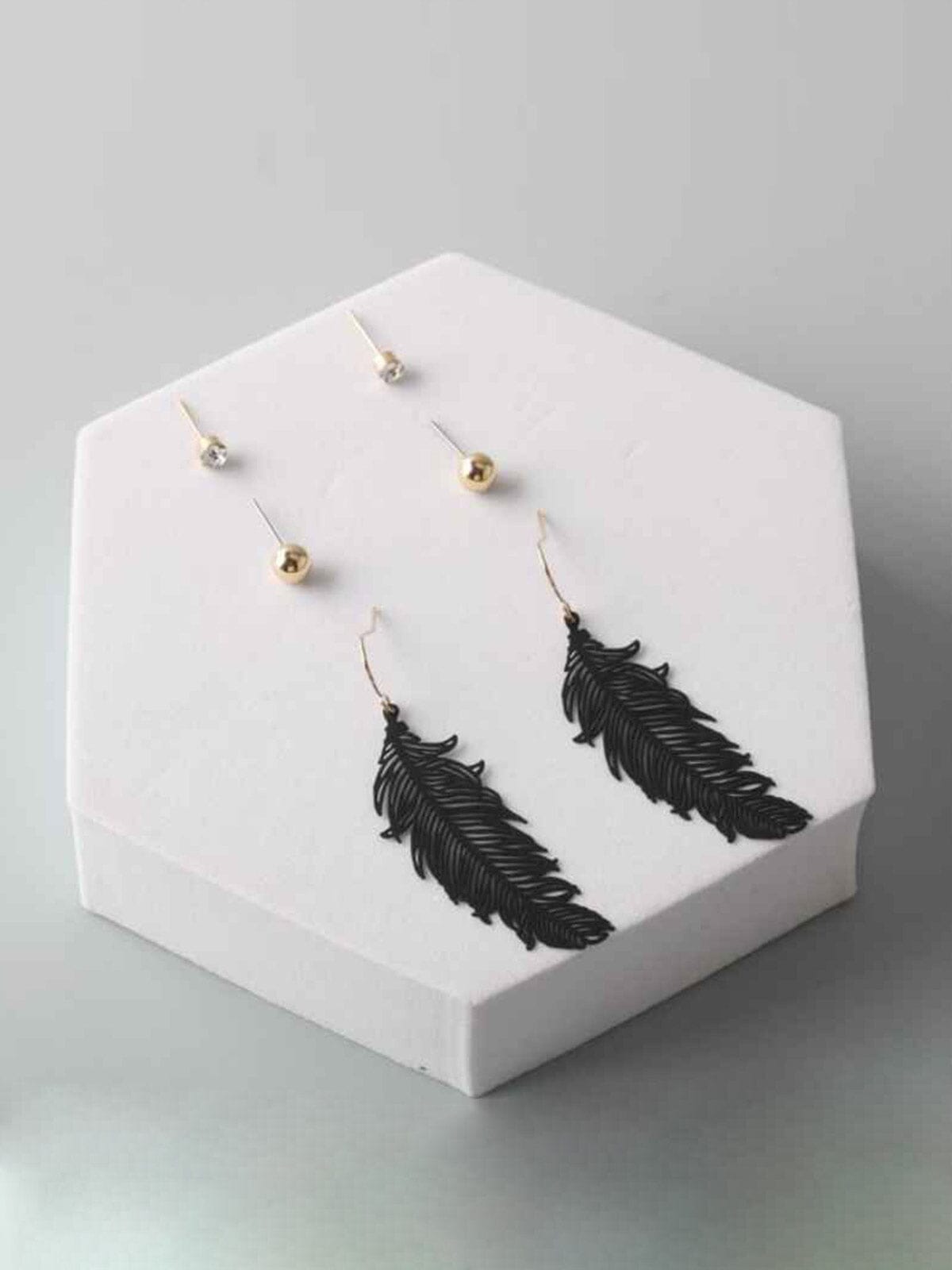 FASHION BLACK LEAF 3 PAIRS EARRINGS SETS