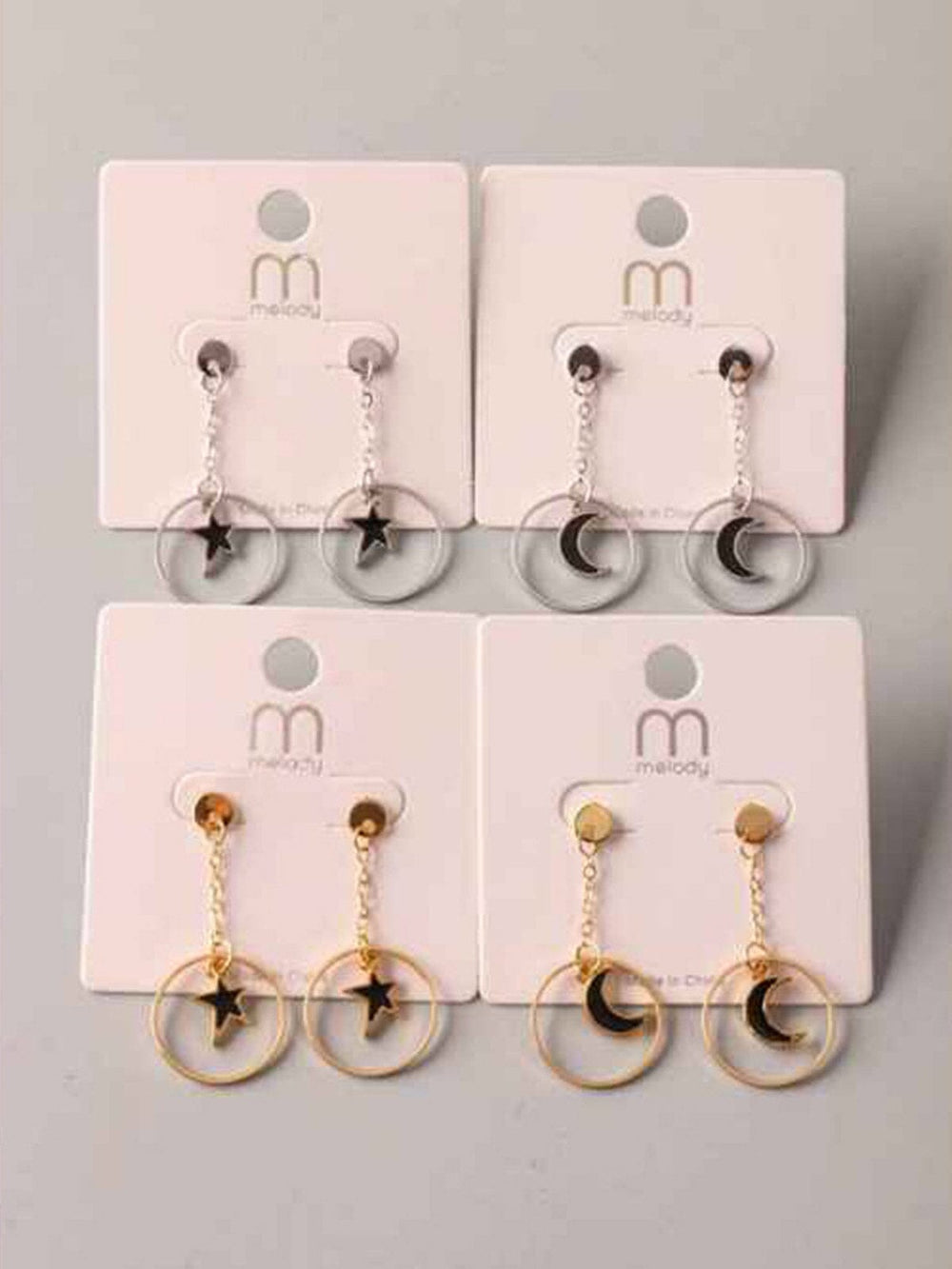 FASHION BLACK SILVER MOON HANGING EARRINGS