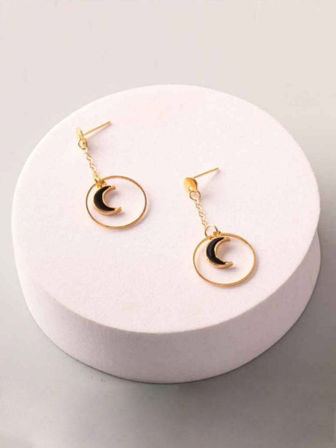 FASHION BLACK SILVER MOON HANGING EARRINGS
