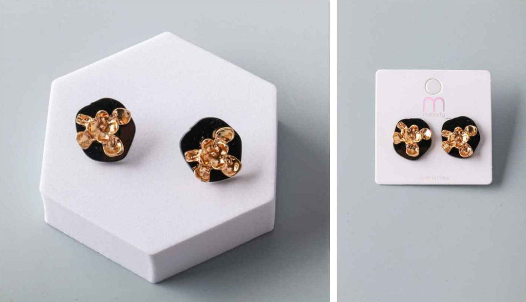 FASHION BLACK GOLD FLORAL EARRINGS