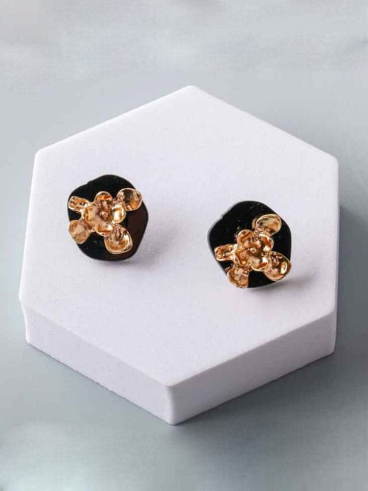 FASHION BLACK GOLD FLORAL EARRINGS