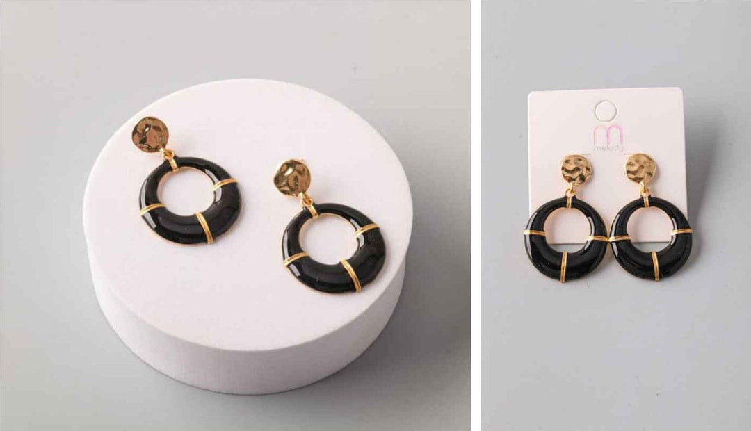 FASHION BLACK GOLD HANGING EARRINGS