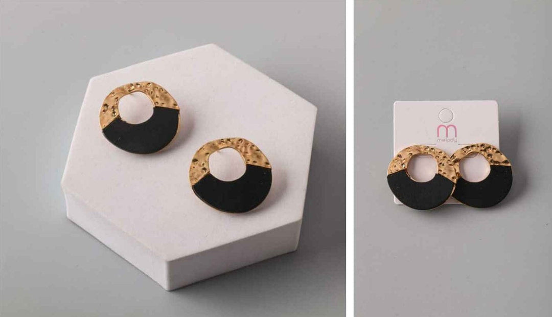 FASHION BLACK GOLD FLORAL EARRINGS