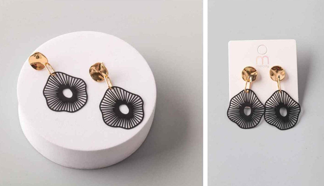 FASHION BLACK GOLD HANGING EARRINGS