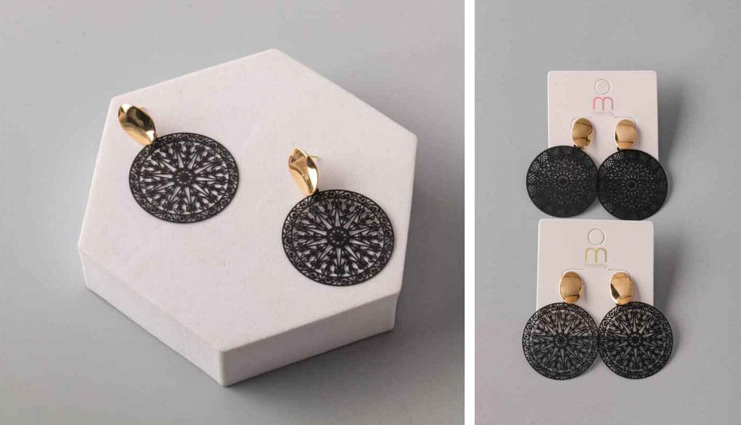 FASHION BLACK GOLD STONE EARRINGS