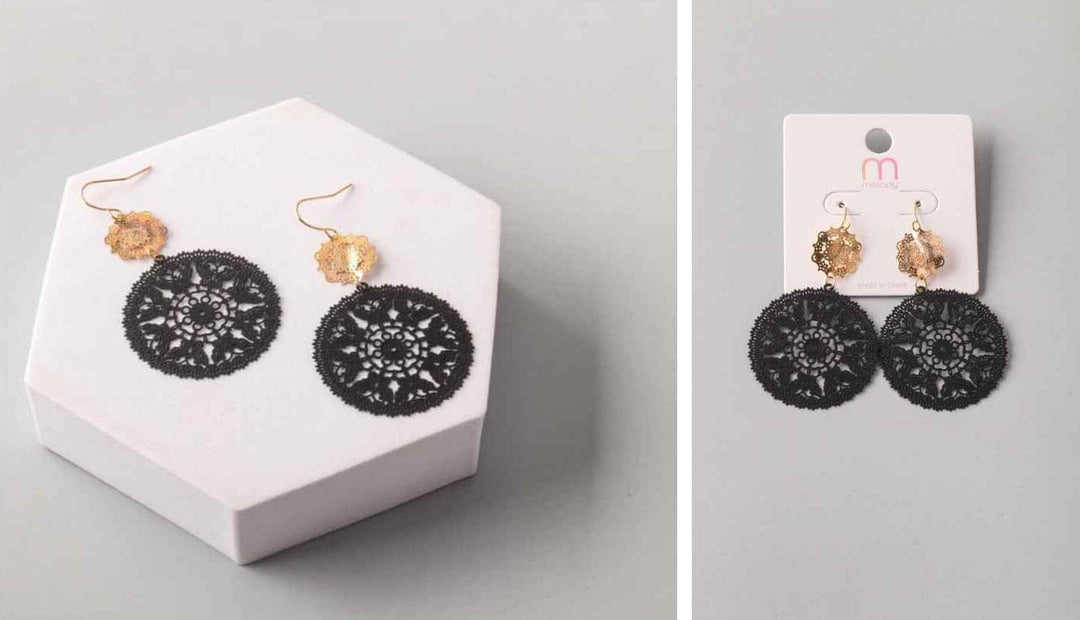 FASHION BLACK GOLD HANGING EARRINGS