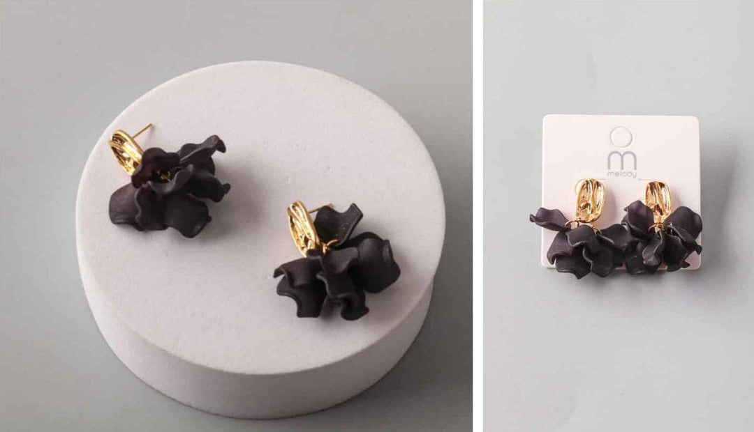 FASHION BLACK GOLD FLORAL EARRINGS