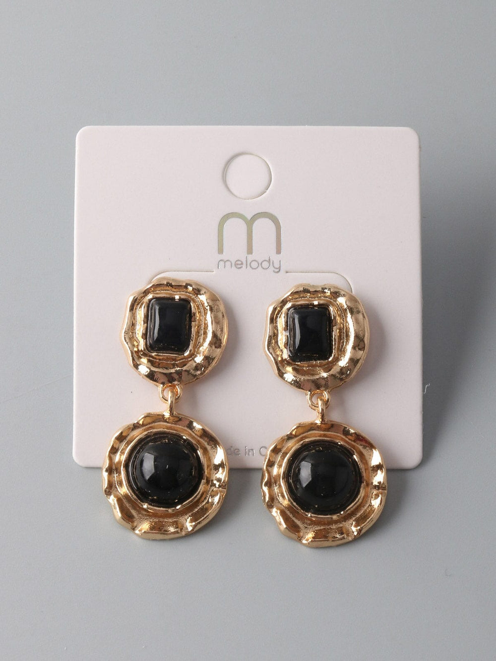FASHION BLACK GOLD STONE EARRINGS