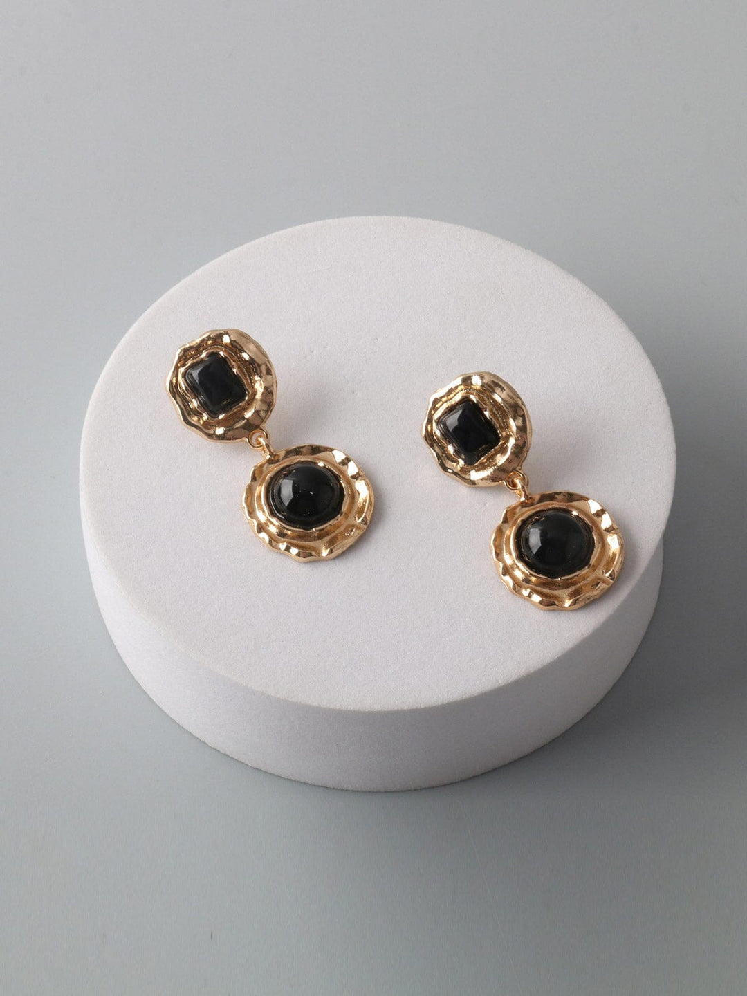 FASHION BLACK GOLD STONE EARRINGS