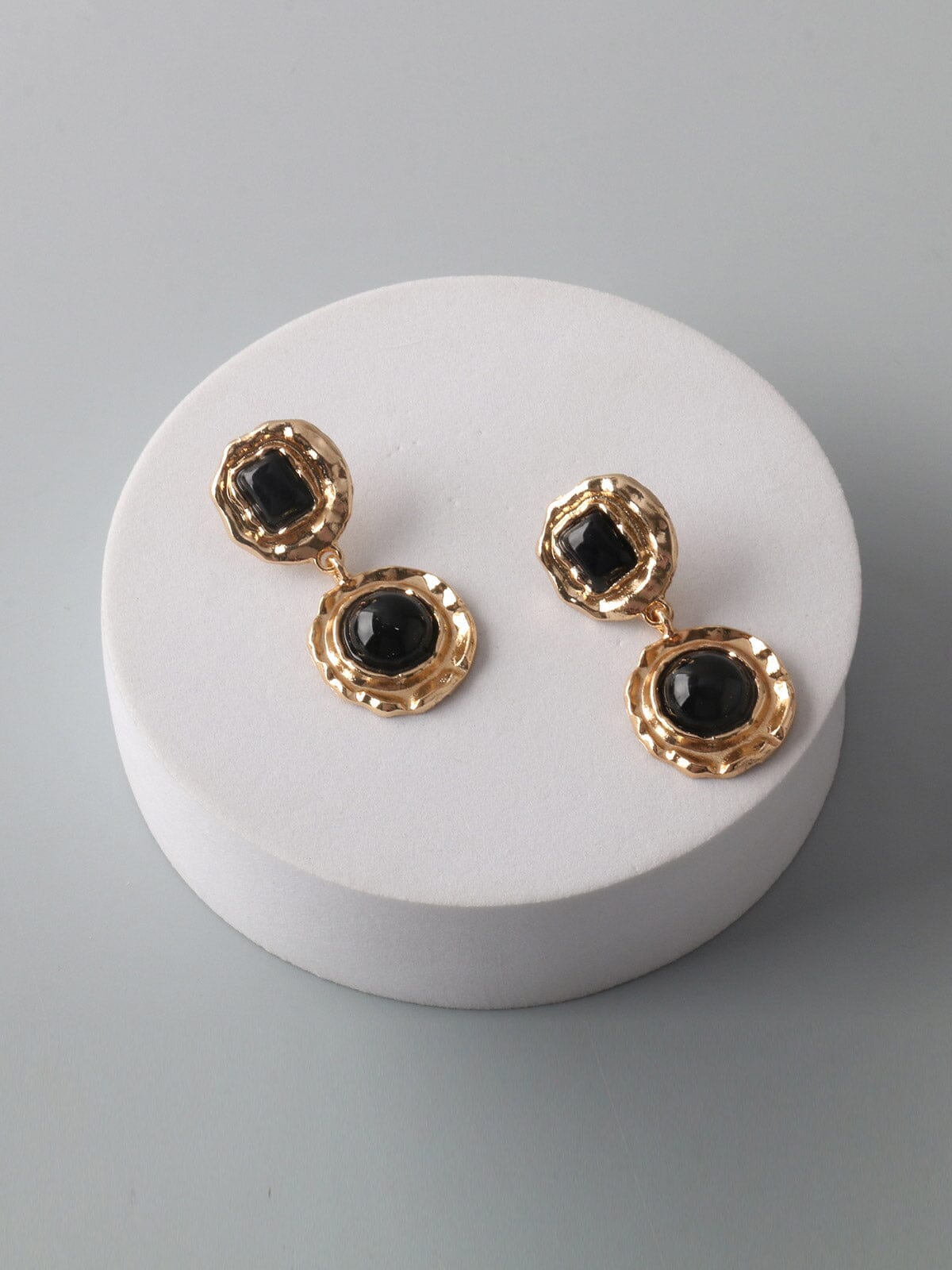 FASHION BLACK GOLD STONE EARRINGS