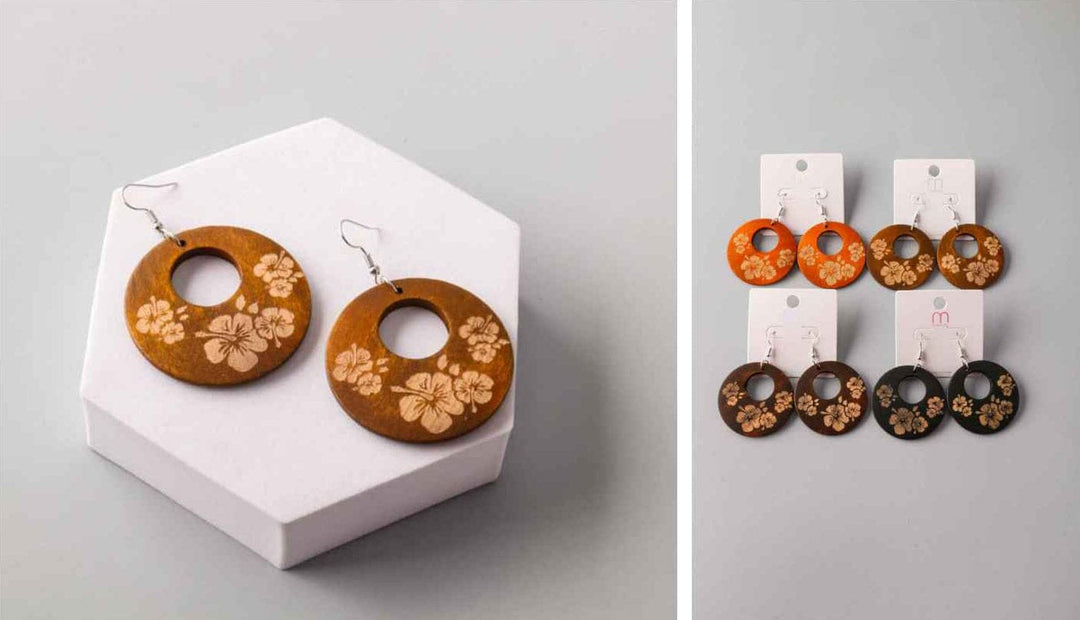 FASHION ASSORTED COLORS WOOD FLORAL EARRINGS