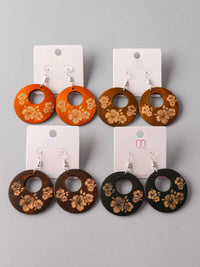 FASHION ASSORTED COLORS WOOD FLORAL EARRINGS