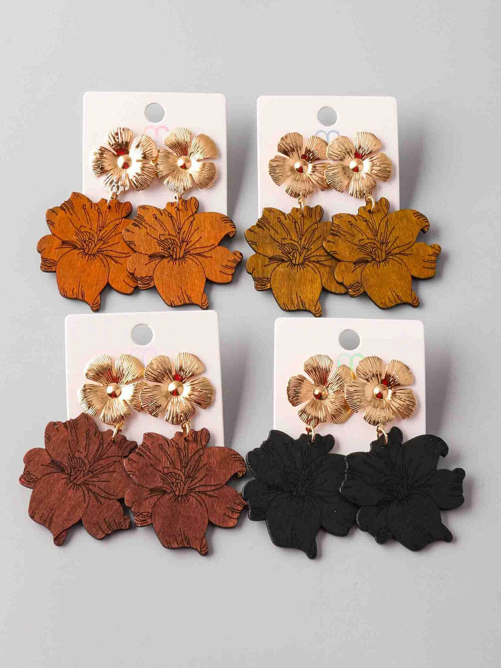 FASHION ASSORTED COLORS WOOD FLORAL EARRINGS