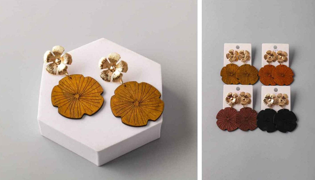 FASHION ASSORTED COLORS WOOD FLOWER EARRINGS
