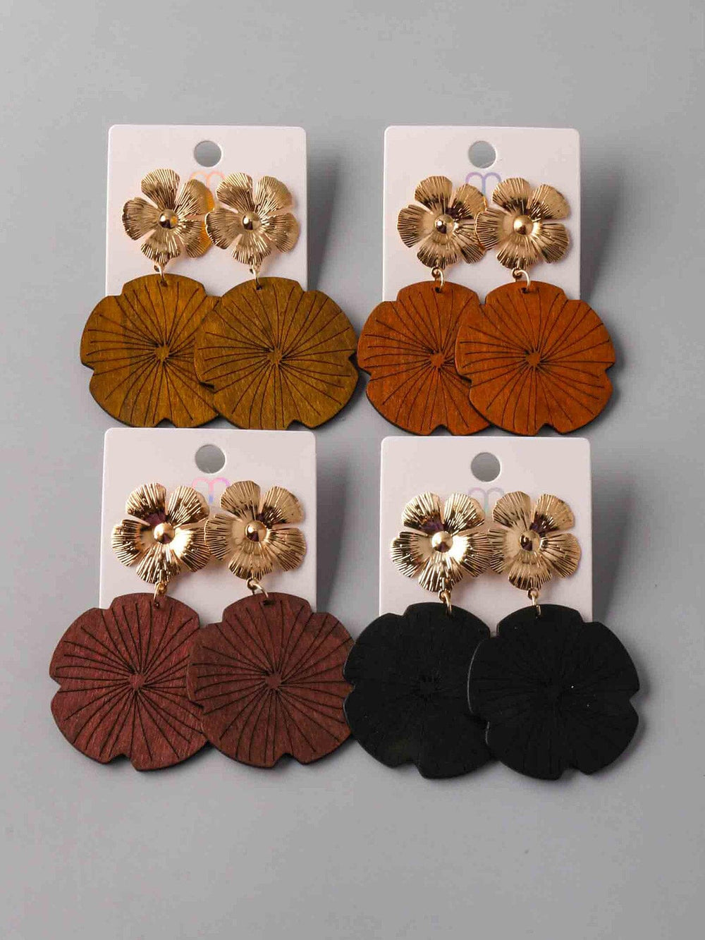 FASHION ASSORTED COLORS WOOD FLOWER EARRINGS