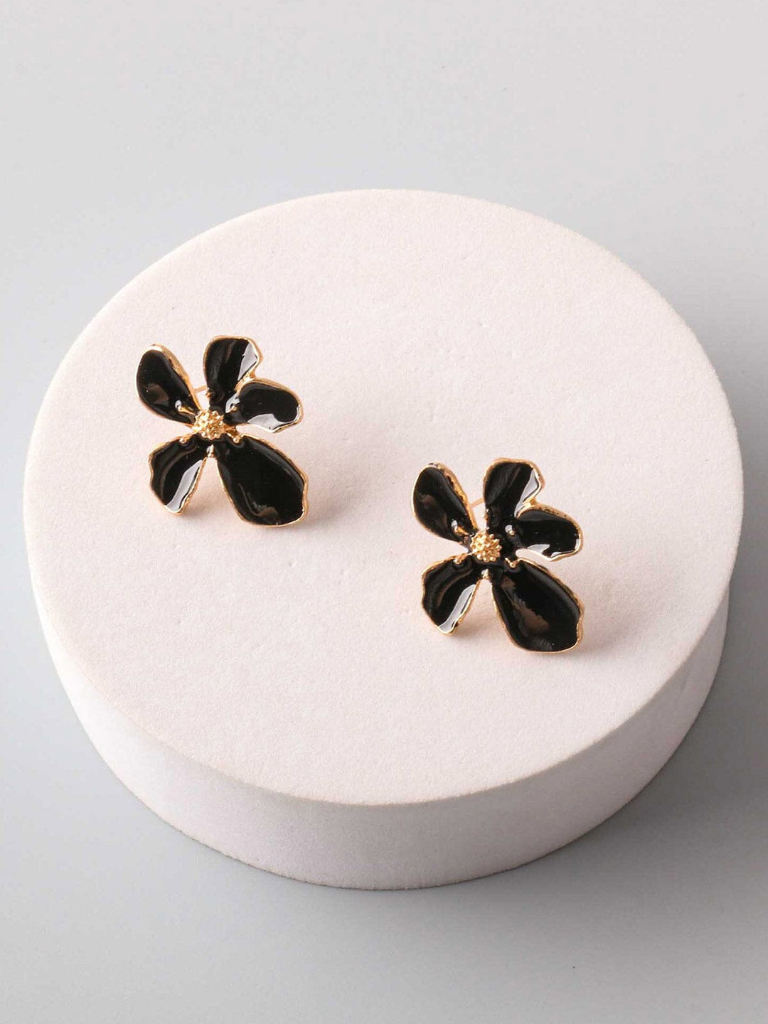 FASHION BLACK & GOLD FLOWER EARRINGS