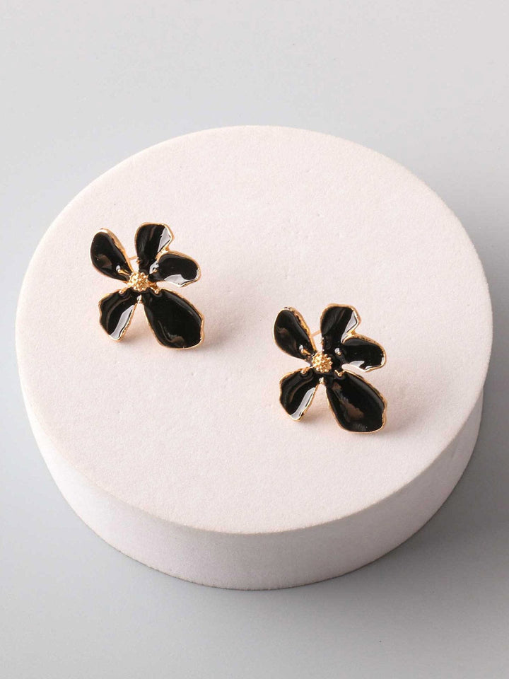 FASHION BLACK & GOLD FLOWER EARRINGS