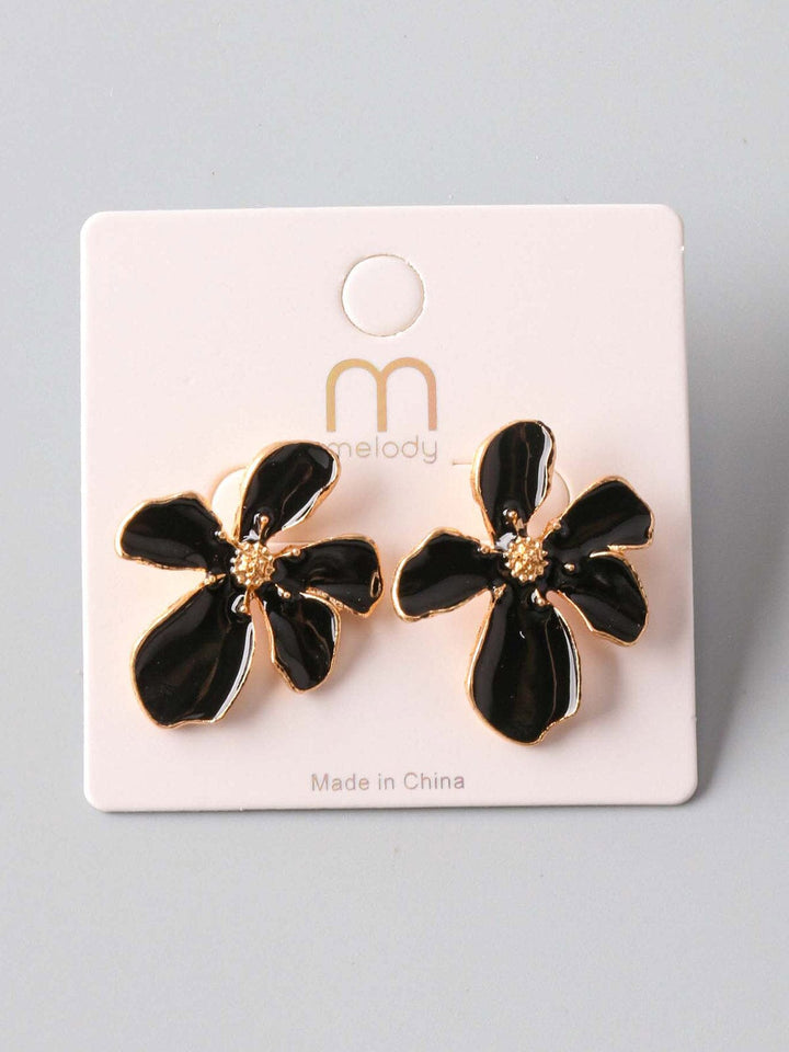 FASHION BLACK & GOLD FLOWER EARRINGS