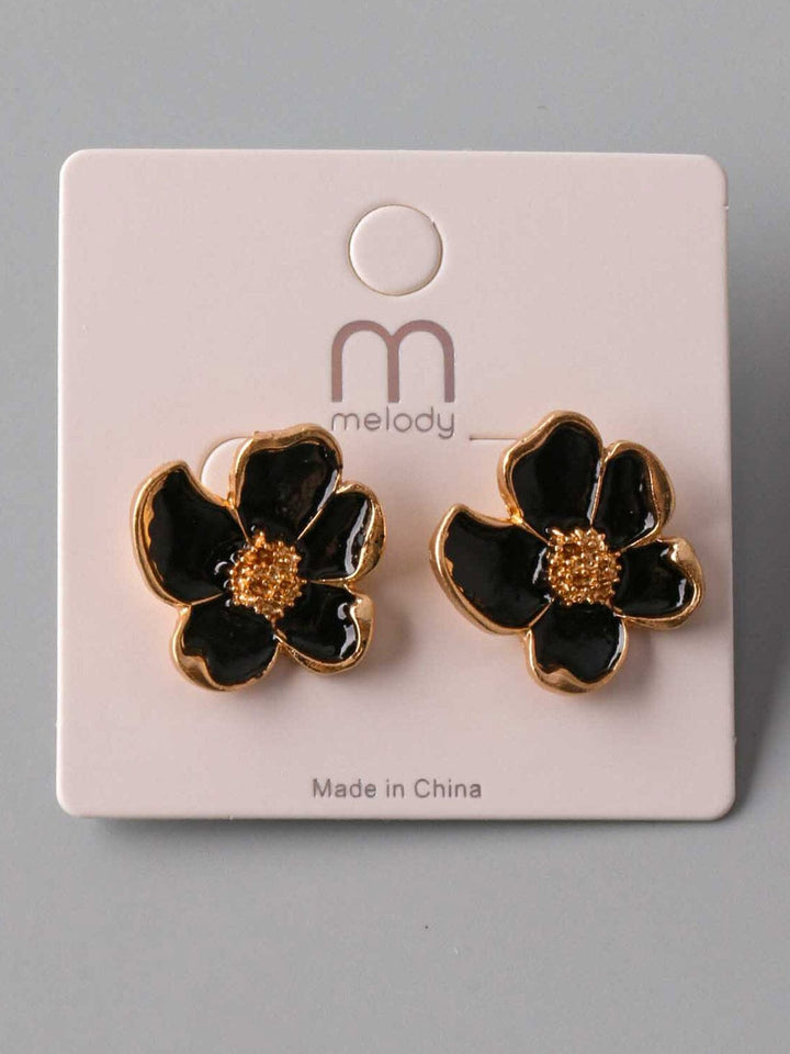 FASHION BLACK & GOLD FLOWER EARRINGS