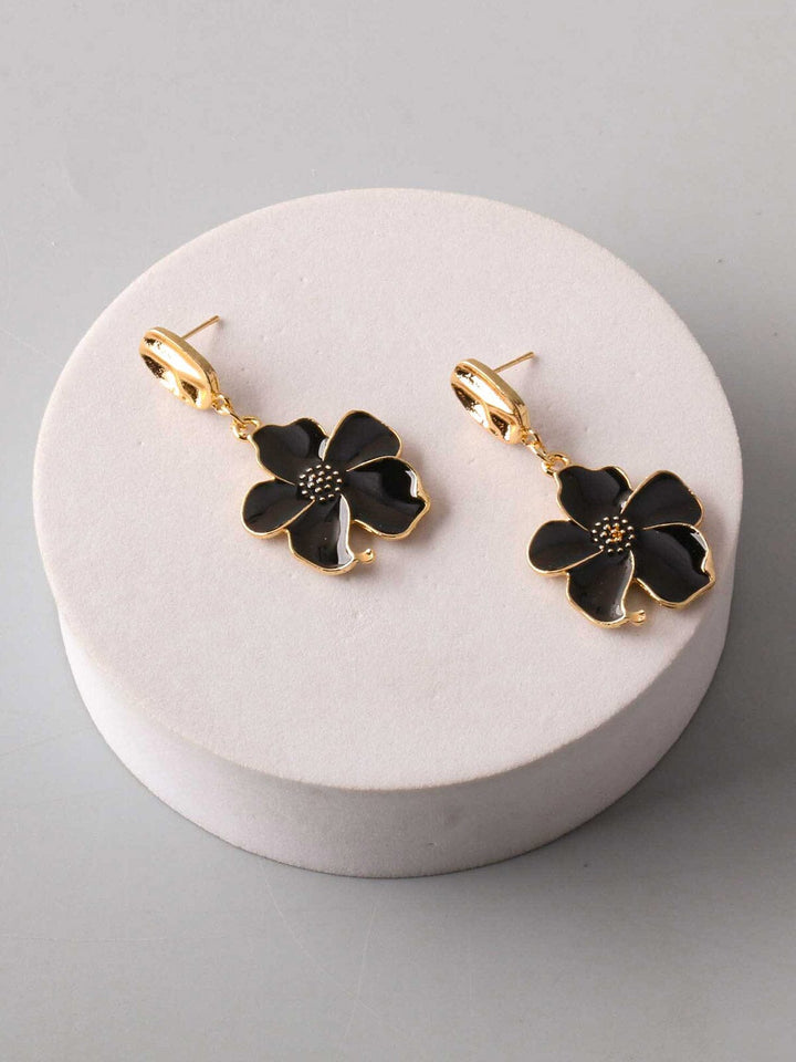 FASHION BLACK & GOLD FLOWER HANGING EARRINGS