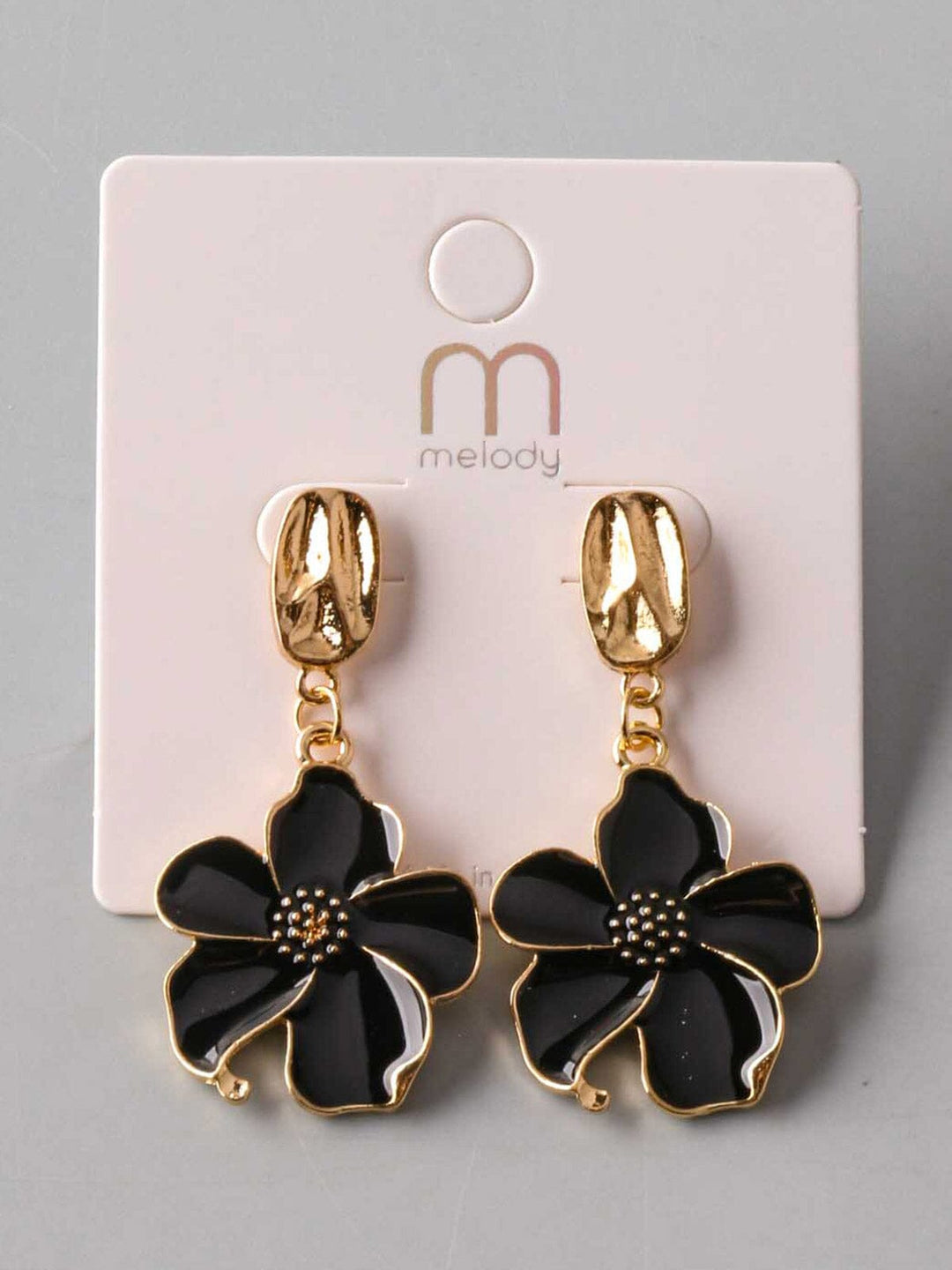 FASHION BLACK & GOLD FLOWER HANGING EARRINGS