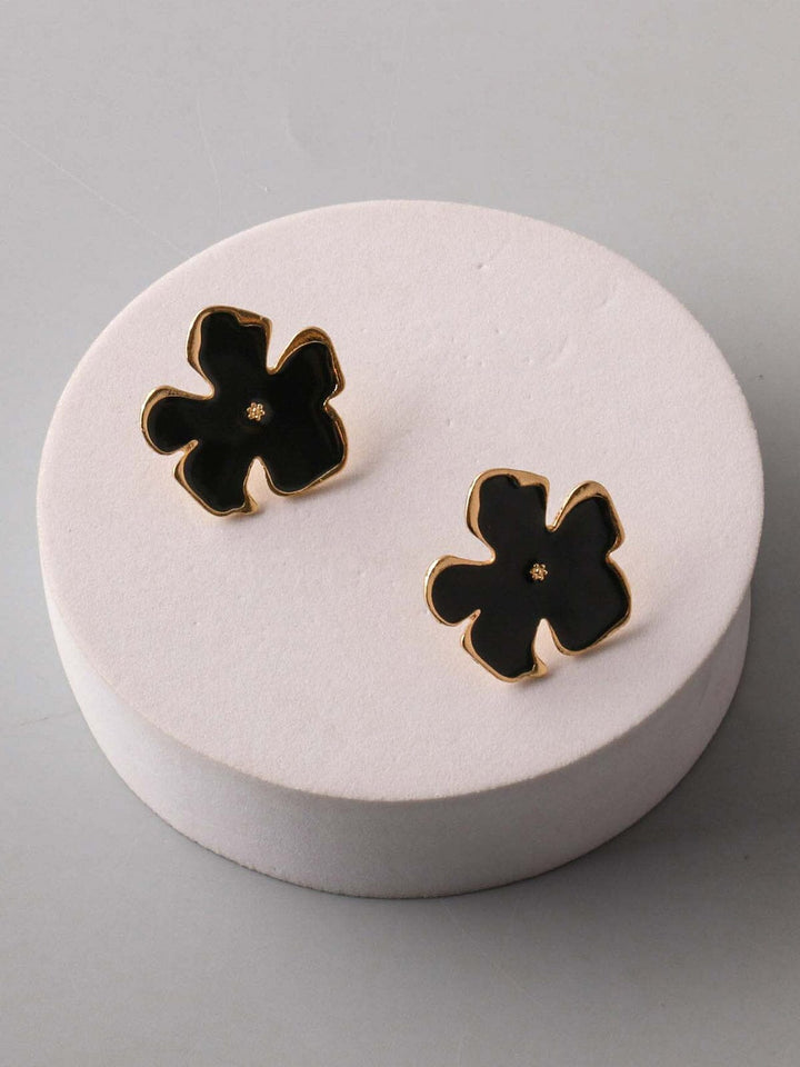FASHION BLACK & GOLD FLOWER EARRINGS