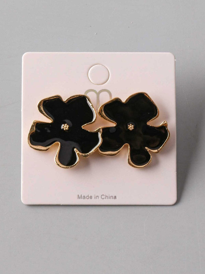 FASHION BLACK & GOLD FLOWER EARRINGS